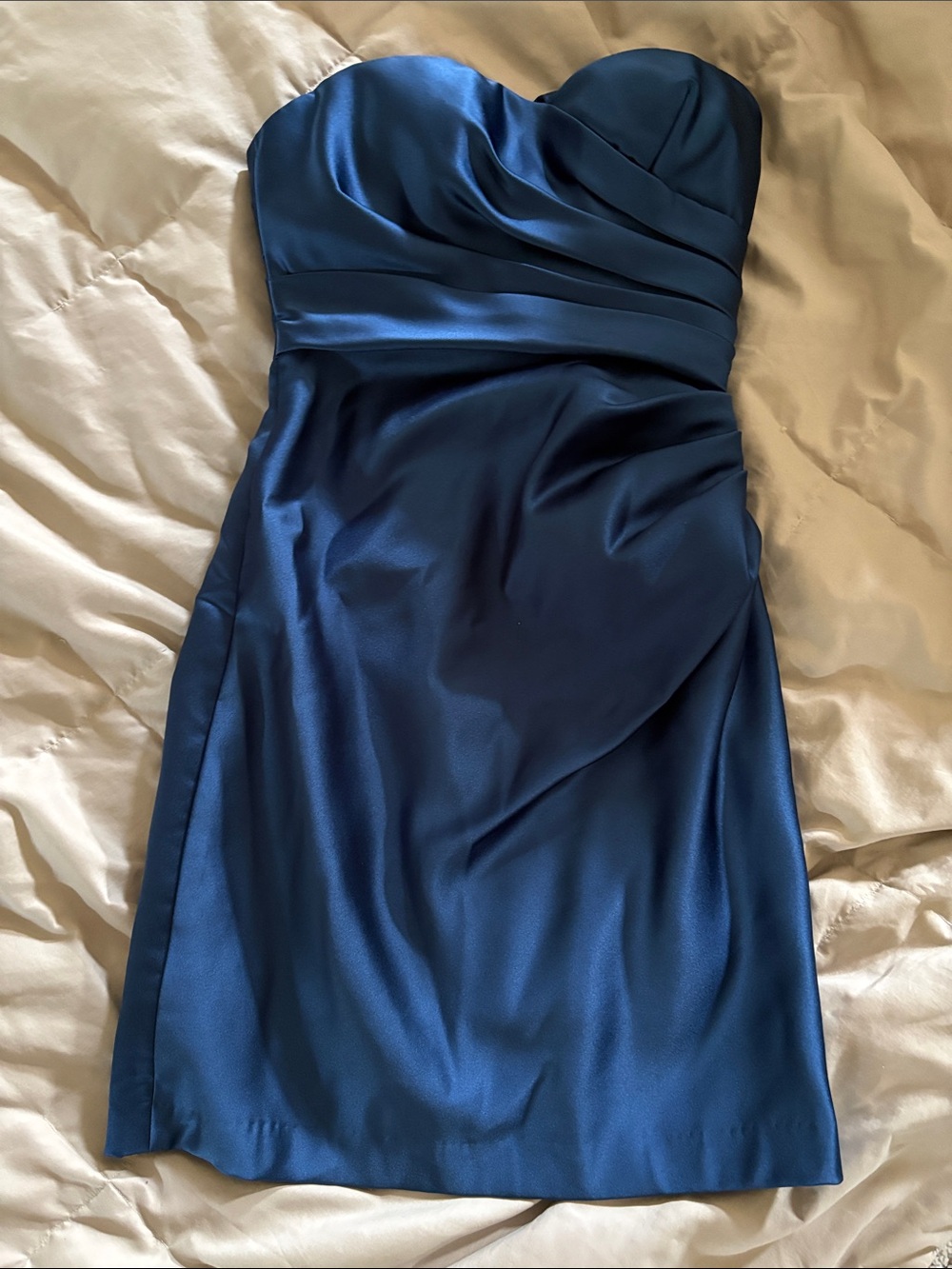 Bill Levkoff Strapless Satin Dress in Navy Blue